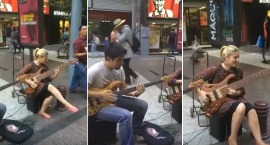 Baixista Cruza-se Com Talentosa Artista De Rua e Fazem Fantástica Batalha Musical Baixista Cruza-se Com Talentosa Artista De Rua e Fazem Fantástica Batalha Musical