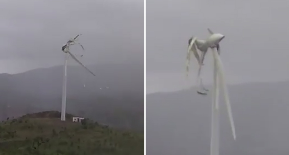 Hélices De Turbina Eólica Desfazem-se Como Cartão Ao Ser Atingida Por Fortes Ventos
