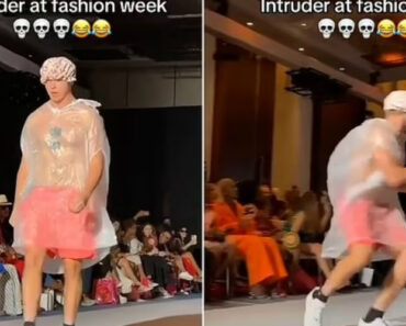 Intruso Invade Semana Da Moda e Desfila Com Touca e Saco Do Lixo