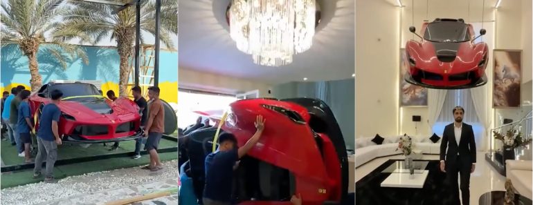 Milionário Do Dubai Transforma “Ferrari” Em Lustre Gigante No Teto Da Mansão Milionário Do Dubai Transforma “Ferrari” Em Lustre Gigante No Teto Da Mansão