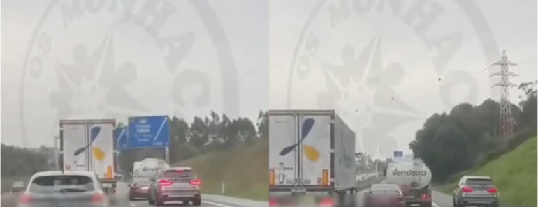 Vídeo Mostra Condutor Apressado a Ultrapassar Camiões Pela Berma Na A28 Vídeo Mostra Condutor Apressado a Ultrapassar Camiões Pela Berma Na A28