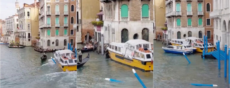 Barco Turístico Desgovernado Embate Num Edifício No Grande Canal De Veneza Barco Turístico Desgovernado Embate Num Edifício No Grande Canal De Veneza