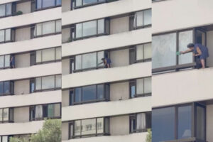 Idosa Filmada a Limpar Janelas No Exterior De Prédio Em Alvalade