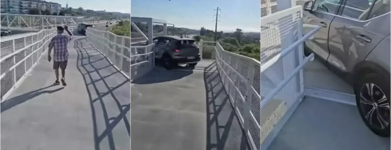 Condutor Tenta Atravessar De Carro Uma Ponte Pedonal Sobre o IC20 Condutor Tenta Atravessar De Carro Uma Ponte Pedonal Sobre o IC20